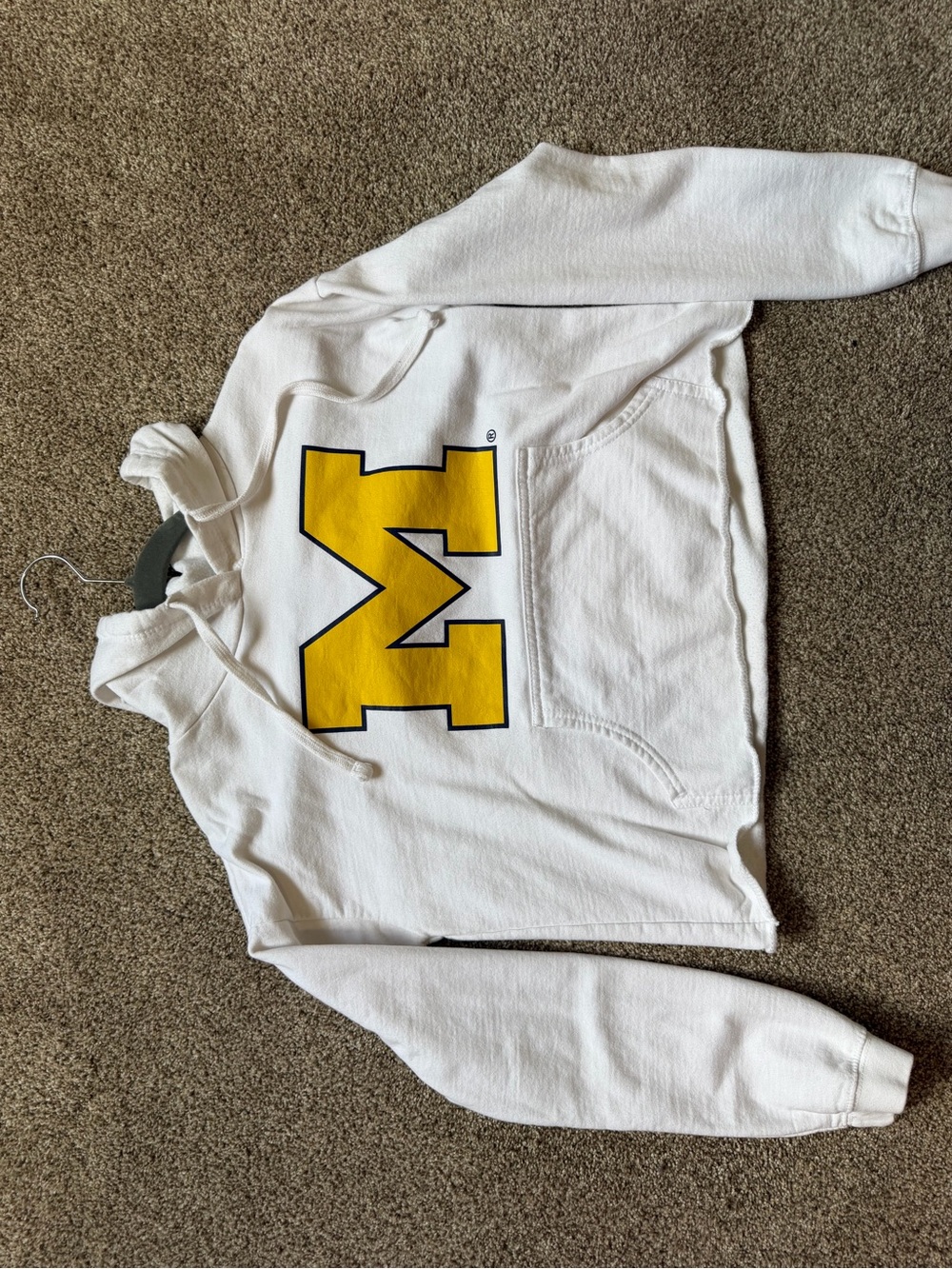 University of Michigan Cropped White Hoodie Sweatshirt